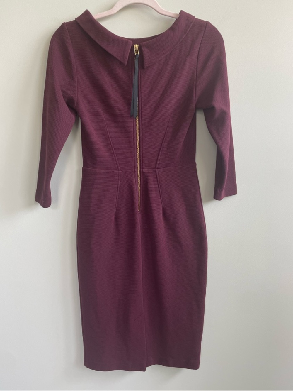 Boden Marisa Ottoman Burgundy Sheath Midi Dress 3/4 Sleeve Retro Inspired Collar - Picture 6 of 10